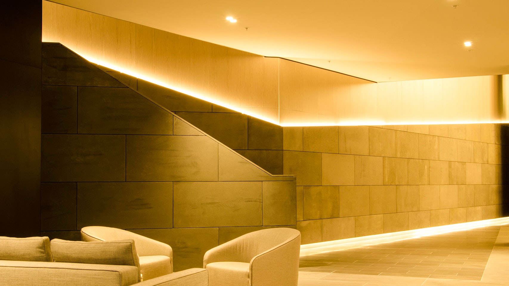 Primo X2 LED strip in application, installed throughout the lobby at 570 Bourke Street.