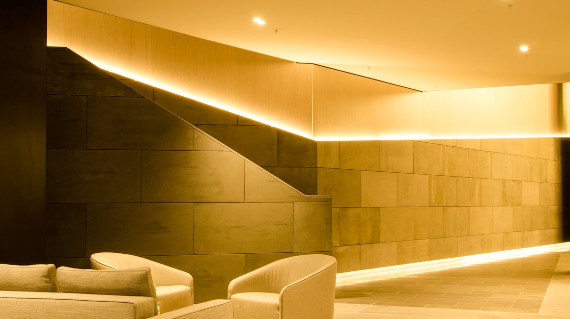Primo X2 LED strip in application, installed throughout the lobby at 570 Bourke Street.