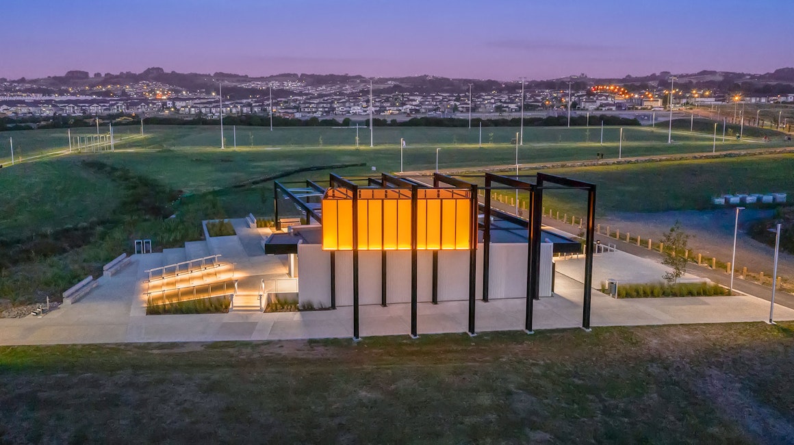 Barry Curtis Park Pavilion in Auckland, New Zealand, features Multo strip.