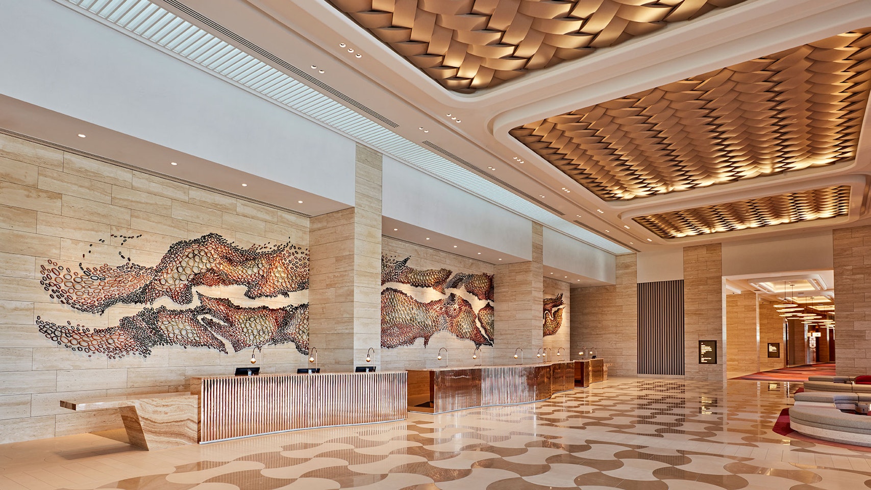Aris LED linear floodlight in application, installed in Crown Casino in Perth. Architectural LED lighting.