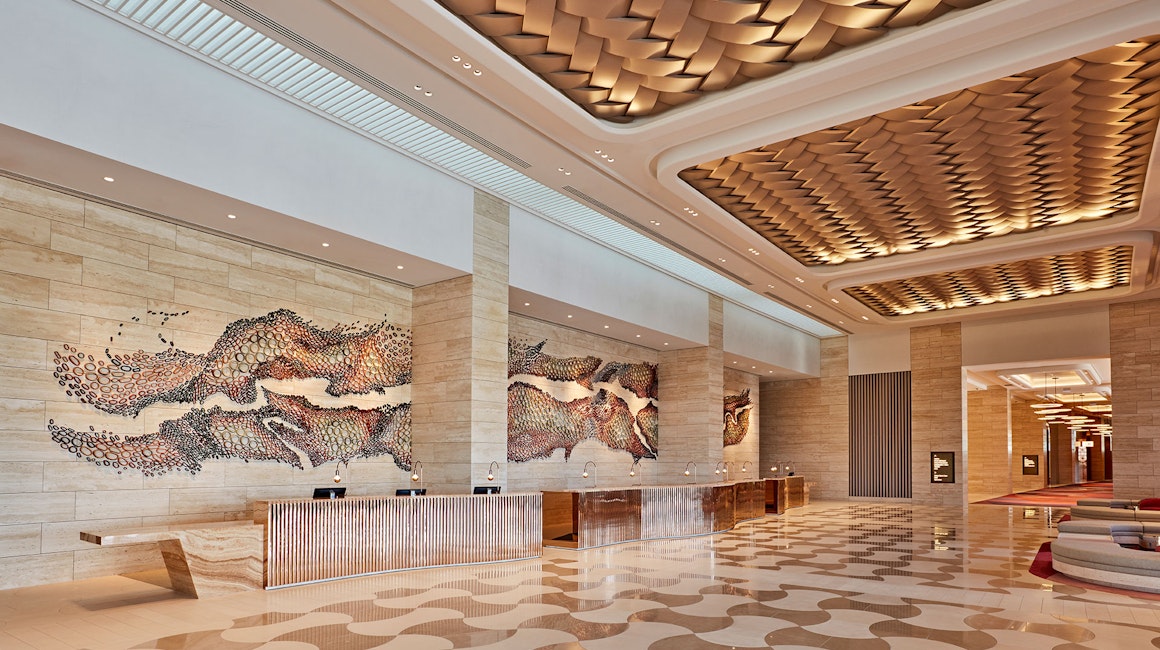 Aris LED linear floodlight in application, installed in Crown Casino in Perth. Architectural LED lighting.