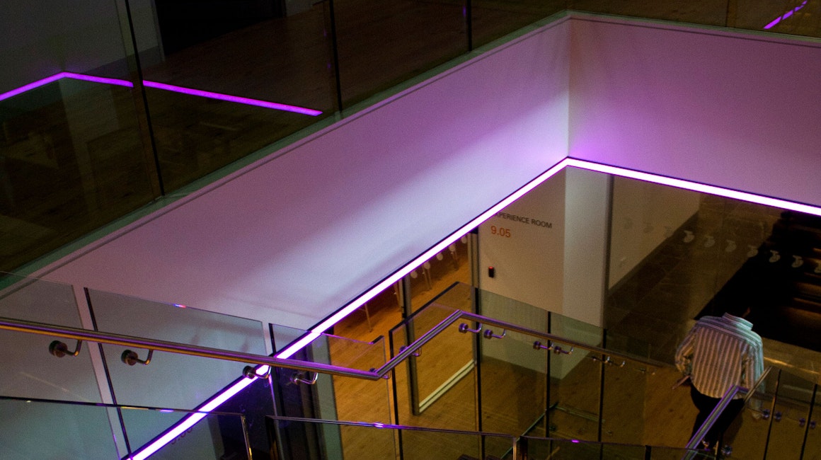 Custom colour changing RGB luminaires designed and manufactured specifically to meet the design specifications.