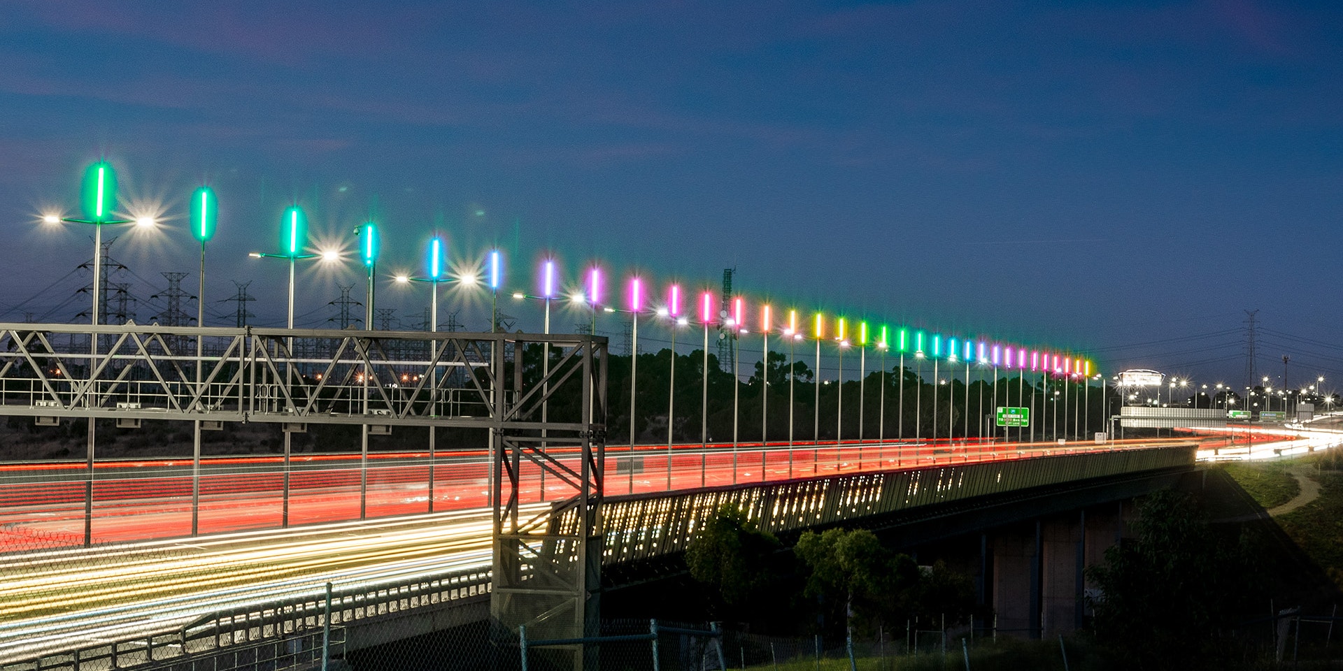 A rainbow-inspired intricate fusion of LED technology and modern art turned the Whitten Bridge into a unique local landmark.
