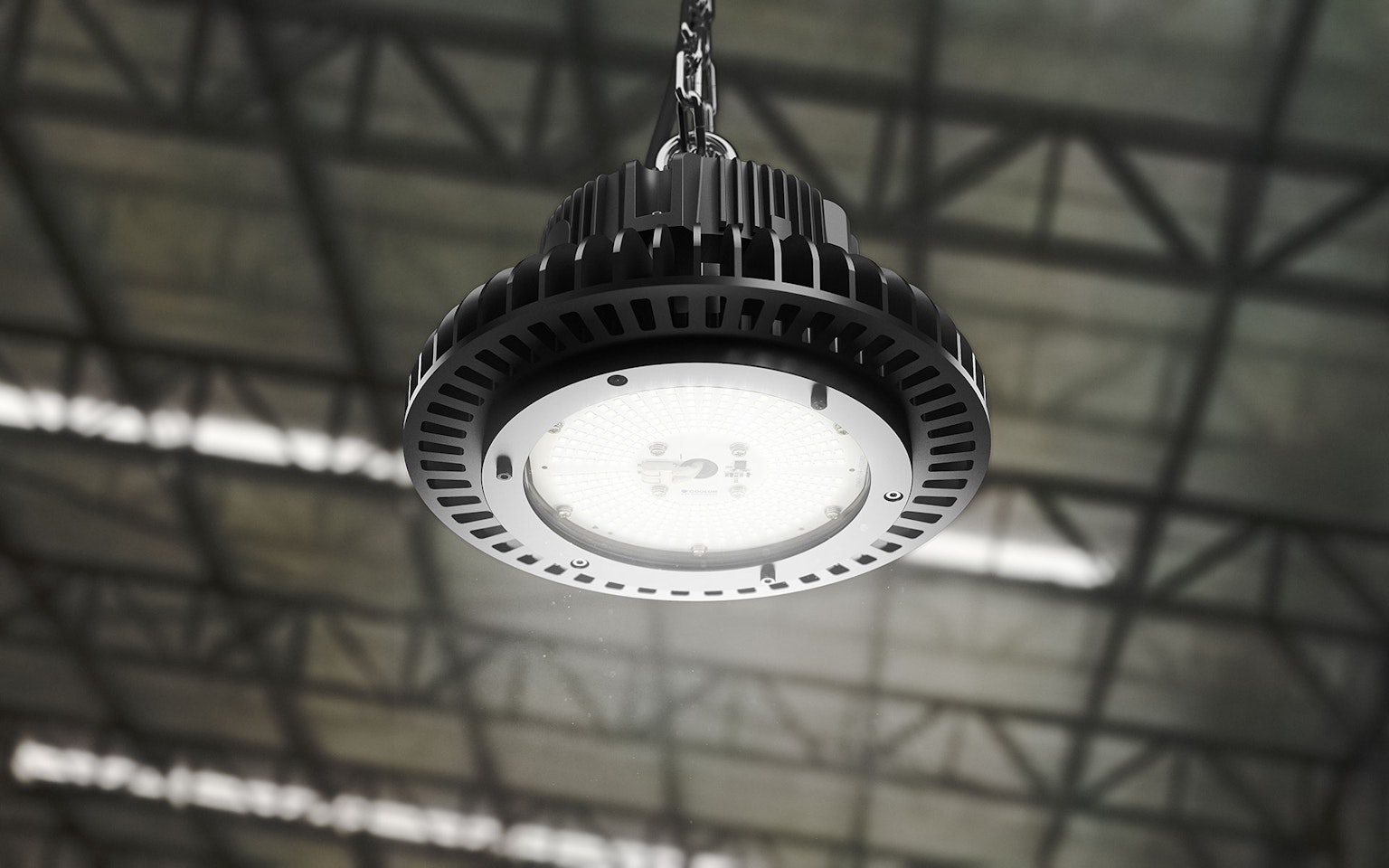 AZIZ LIGHT industrial LED High Bay luminaire in application,installed in a warehouse