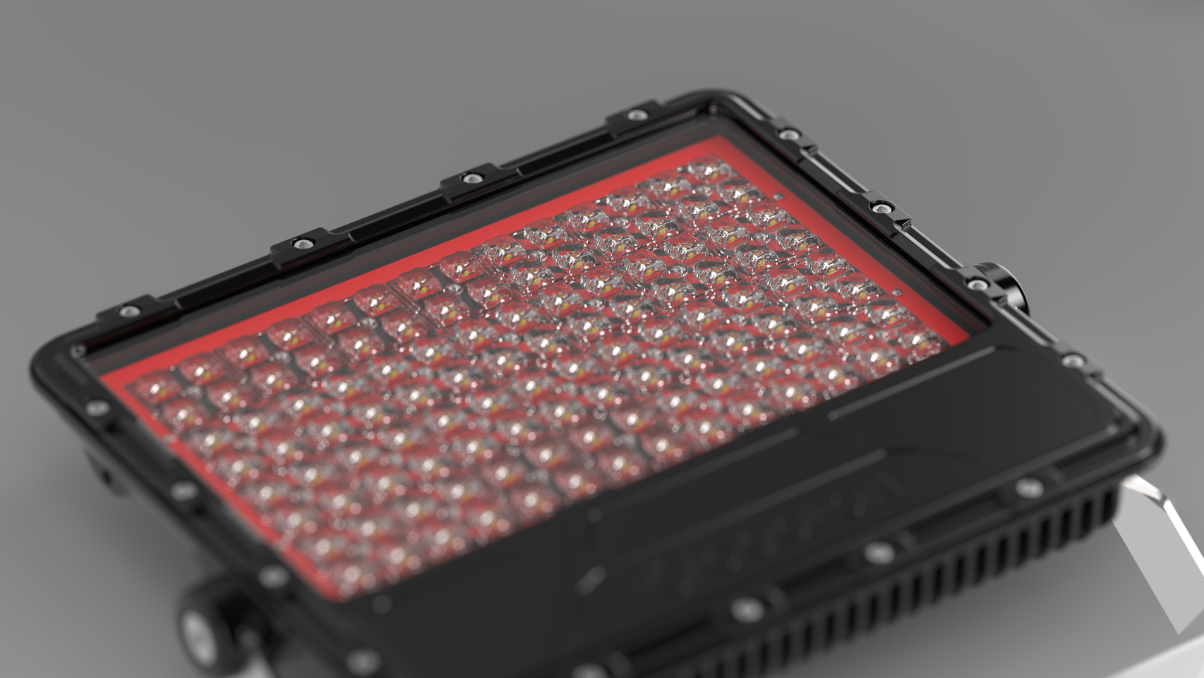 Close up photo of Cassidy LED Flood Light, individual high quality optics are clearly visible