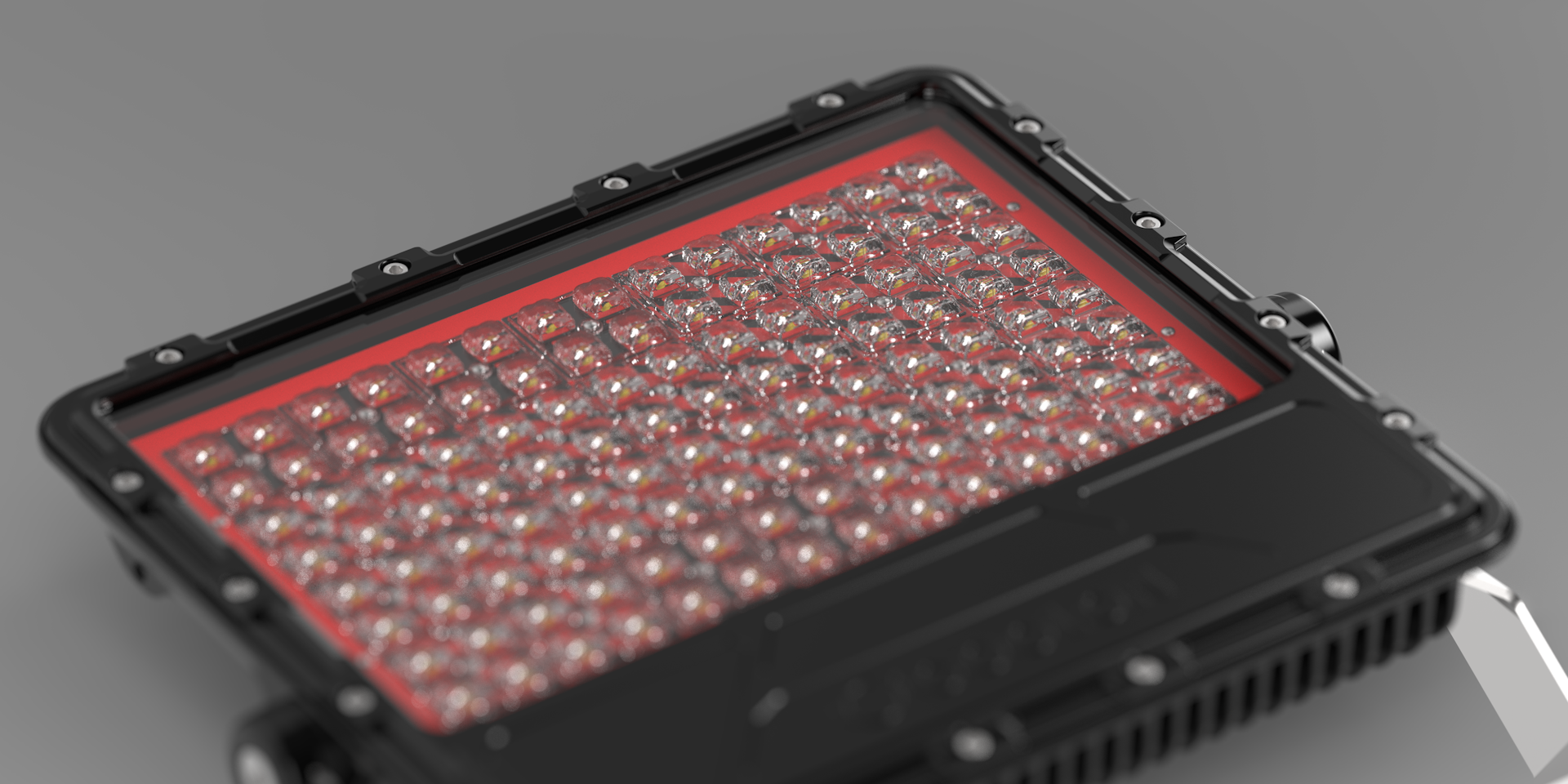 Close up photo of Cassidy LED Flood Light, individual high quality optics are clearly visible