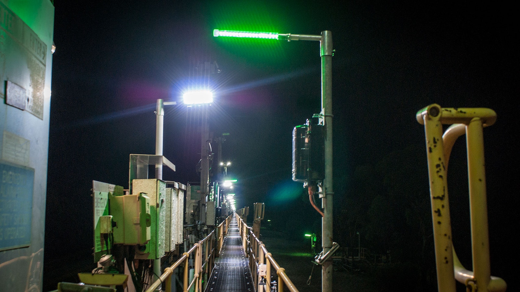 Eye Wash Station LED Safety Beacon Light in application, installed on an axis transfer station on a copper refinery